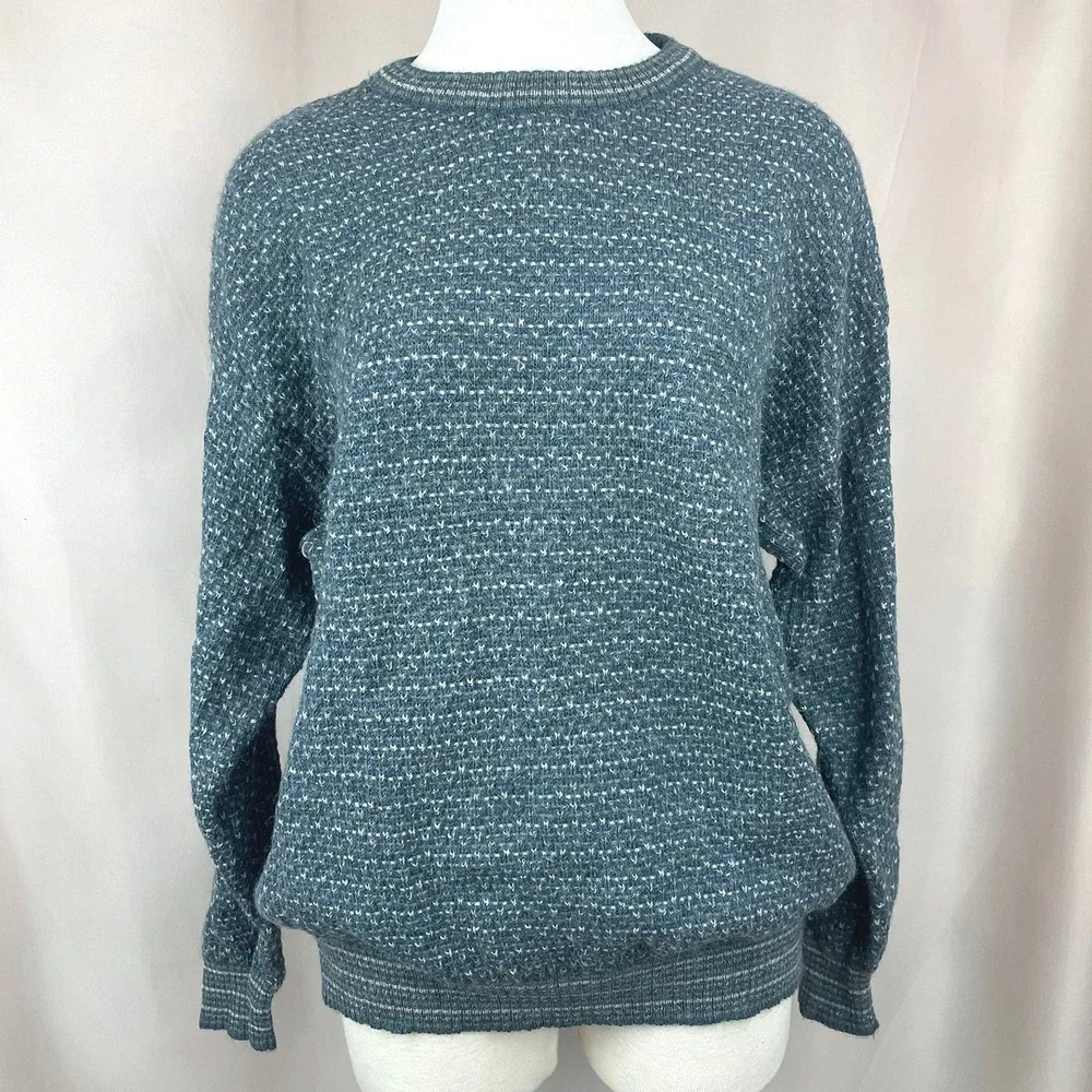 Vintage Mens (M/L) Alpaca Knit Sweater Blue Gray BERMAN Ski Grandpa Gorp‎ Cabin